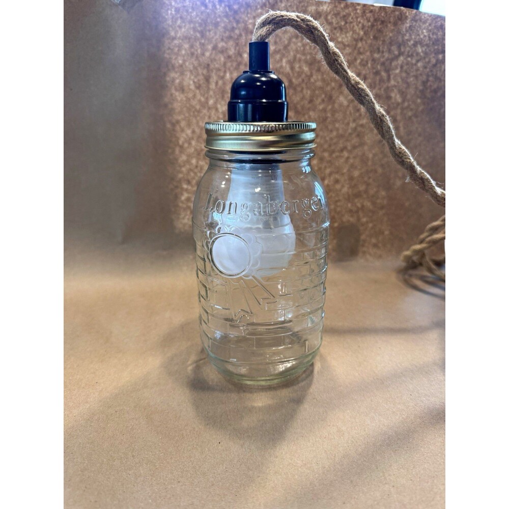 Longerberger Mason Jar Glass Lamp, Brown Cord Inline Switch, White